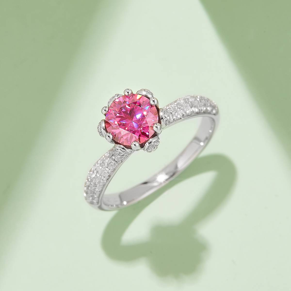 Straight arm luxury floral god S925 silver plated platinum Moissanite women's ring 1 carat D-grade